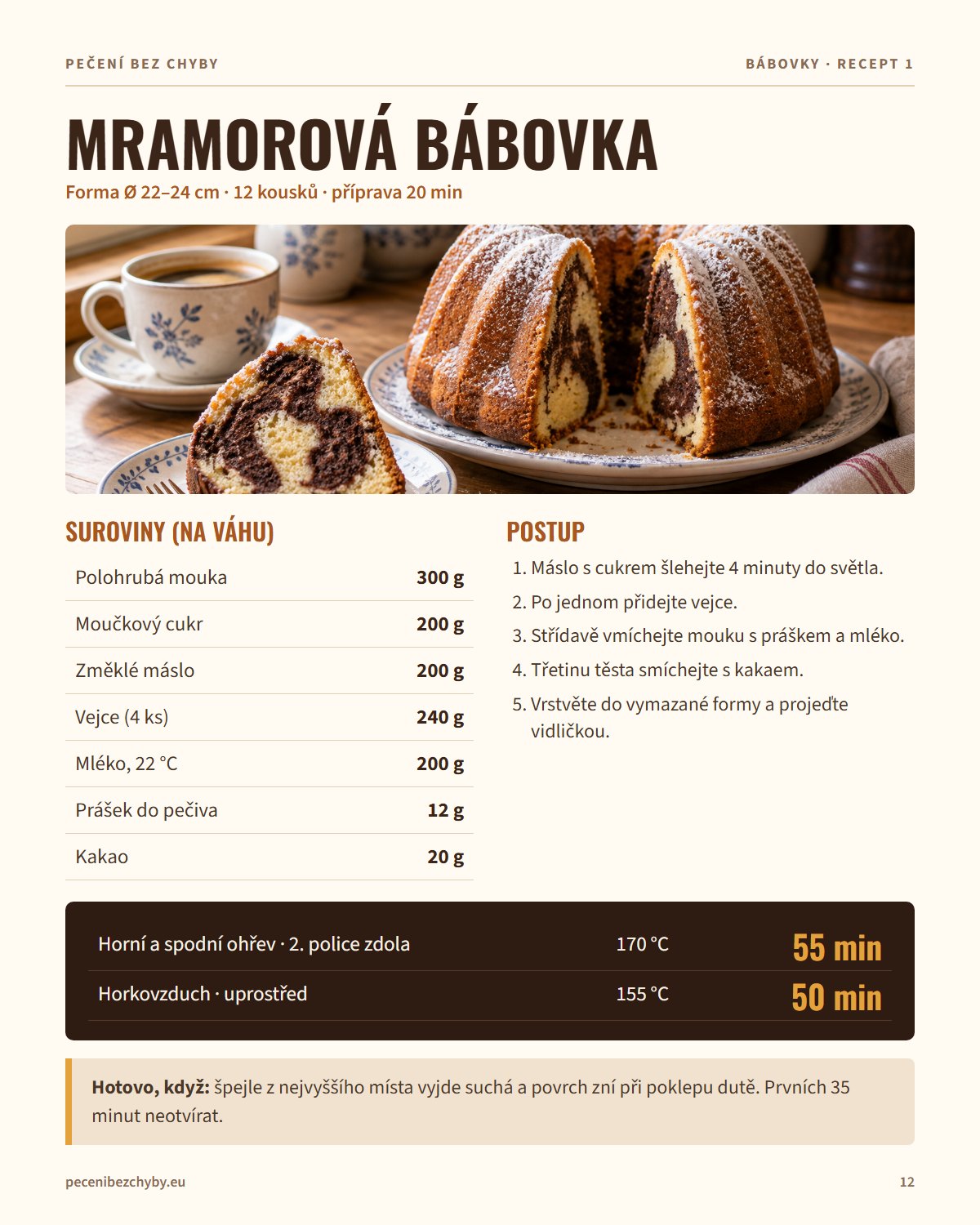 Stránka receptu Mramorová bábovka s gramy a dvěma teplotami